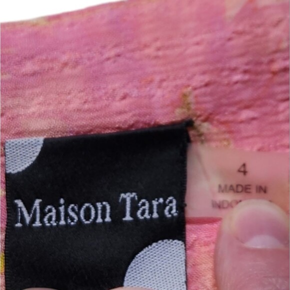 Maison Tara Dress Floral Seersucker Tiered Mini Sleeveless Cut Out Pink Yellow 4 - Picture 12 of 16